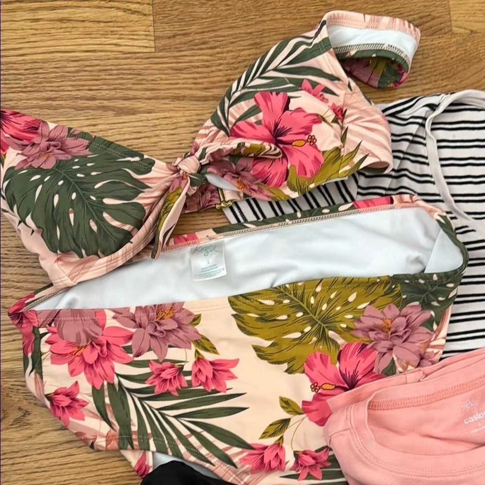 Patterned Green pj, bathing suit, sport tops and skirt bundle size M
